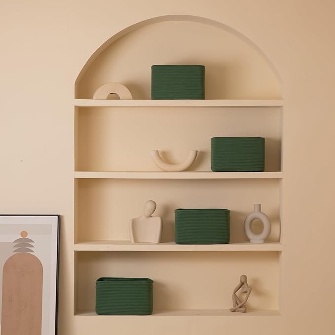 4 Pack Storage Baskets for Organizing, Woven Baskets for Shelves - Perfect for Toys, Books, Towels, and Clothes, Durable Gift Basket Bins Toy Storage, 12.7''L x9''W x7.8''H, Green