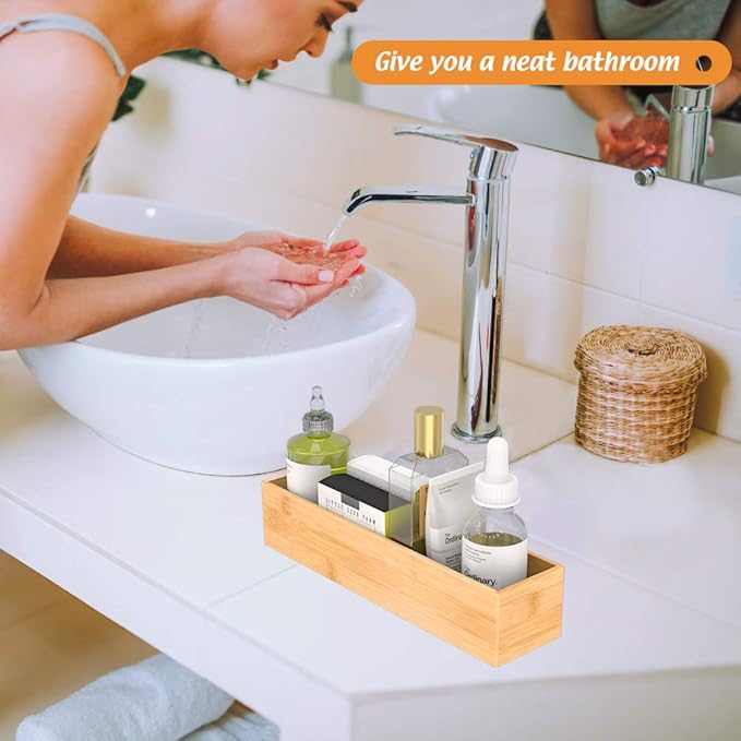 Bamboo Kitchen Drawer Organizer, Wooden Storage Box for Utensil Organizer Silverware Tray Cutlery Holder Flatware Containers - Multi-Use Deep Drawer Dividers Organizer for Bathroom, Jewelry, 12"3"2.5"