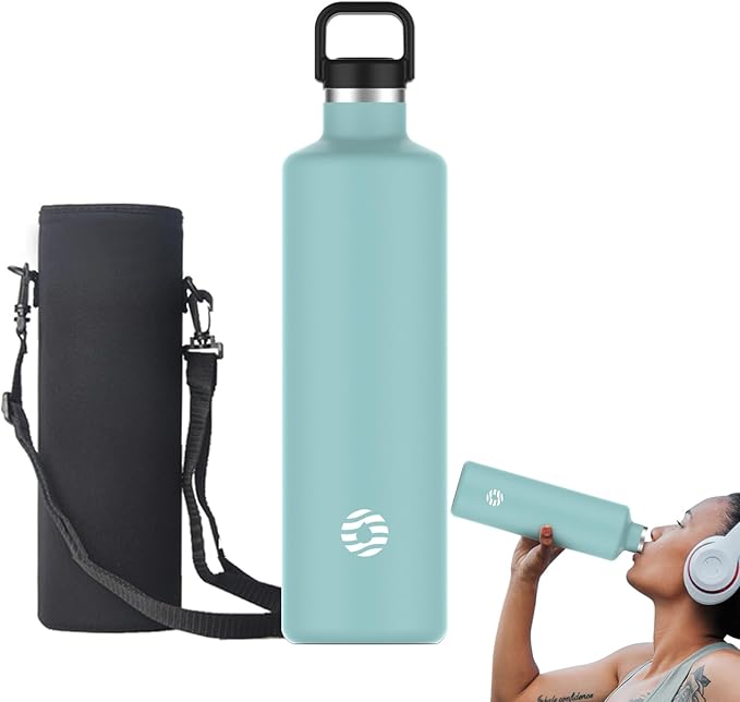 60oz Water Bottle with Carrier Bag, Large Insulated Water Bottle, Stainless Steel Water Bottles, Double Walled Insulated Thermo for Hot Drinks/Cold Drinks, Great for Gym, Hiking, Camping (Teal Blue)