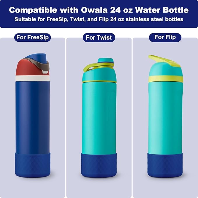 2PCS Silicone Water Bottle Boot for Owala 24oz 32oz 40oz, Anti-Slip Protective Sleeve Bottom Bumper Protector for FreeSip, Twist, and Flip Stainless Steel Water Bottles