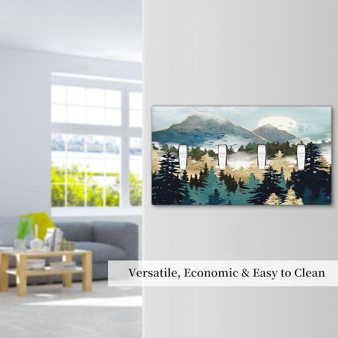 Boho Mountain Forest Abstract Sunset Sunrise Sun Quad Toggle Light Switch Covers 4 Gang Wall Plate Decorative Switchplate Electrical Faceplate for Country Bathroom Bedroom Decor