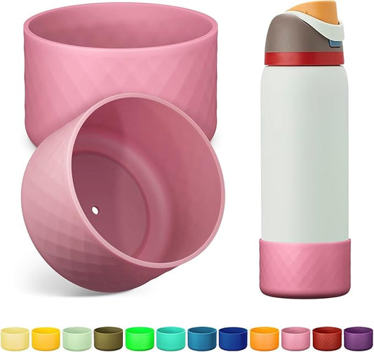 2PCS Silicone Water Bottle Boot for Owala 24oz 32oz 40oz, Anti-Slip Protective Sleeve Bottom Bumper Protector for FreeSip, Twist, and Flip Stainless Steel Water Bottles