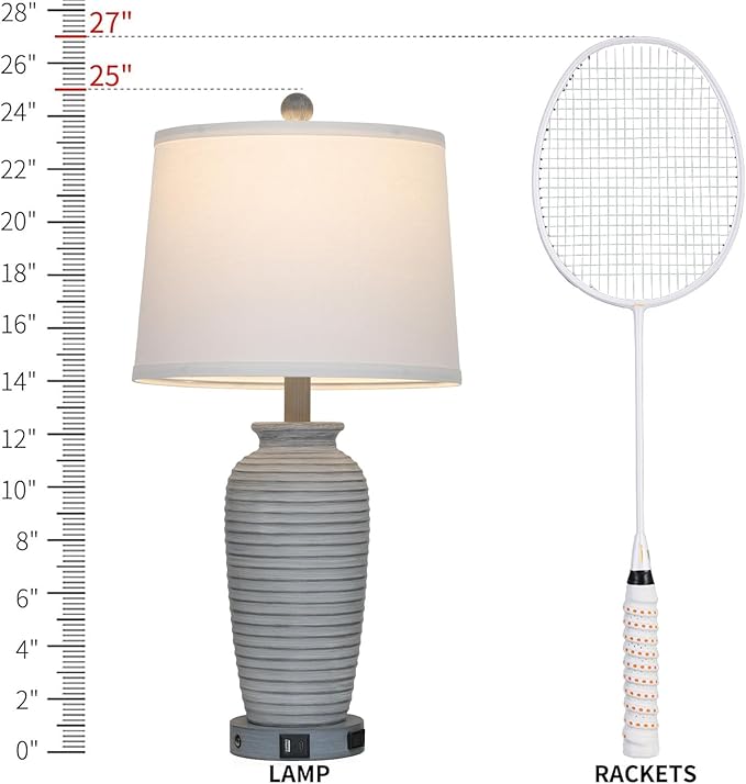 25" Farmhouse Jar Table Lamp Set of 2 Vintage Rustic Lamps for Living Room, Resin Bedside Nightstand Lamps with Linen Lampshades, Retro Pot Lamp for Living Room, Bedroom(LED Bulbs Included)