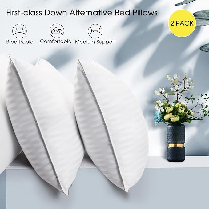 Basic Beyond King Size Bed Pillow - 2 Pack Hotel Collection Super Soft Down Alternative Pillow for Sleeping, 20x36 Inches