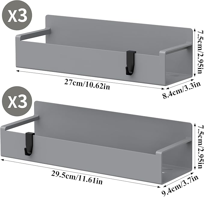 6 Pack Magnetic Spice Rack Organizer for Refrigerator and Oven, Dark Grey Fridge Organizers and Storage for Kitchen