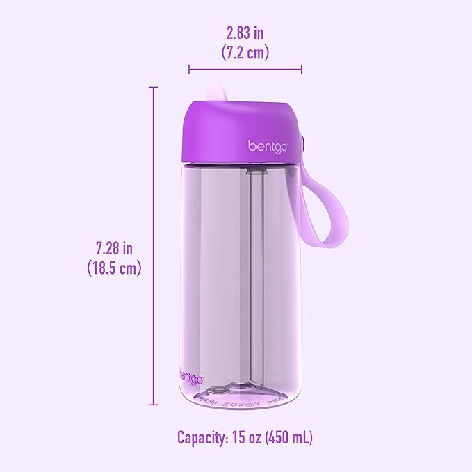 Bentgo Kids Water Bottle - Leak-Proof, Durable Tritan™, BPA-Free 15 oz. Cup for Kids/Toddlers Ages 3+ - Flip-Up Straw & Dishwasher Safe for School, Sports, Daycare & Camp (Purple)