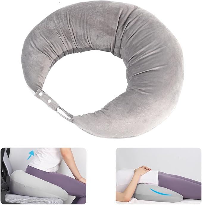 BBL Pillow After Surgery, BBL Pillow for Sitting Sleeping Driving, Hemorrhoid Pillow Seat Support Cushio for Butt with Hole, Butt Donut Pillow for Woman,Grey