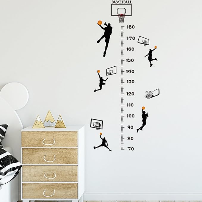 Basketball Player Kids Height Wall Chart | Peel & Stick Nursery Wall Decals for Baby Bedroom, Toddler Playroom
