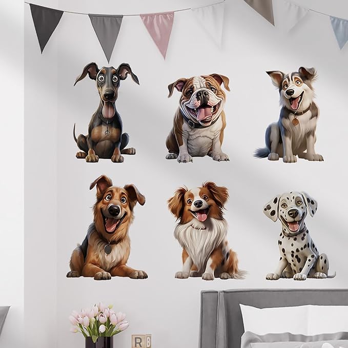3D Dog Wall Stickers Peel and Stick Pet Wall Decals Cute Animal Nursery Wall Decor Baby Kids Bedroom Art Decoration