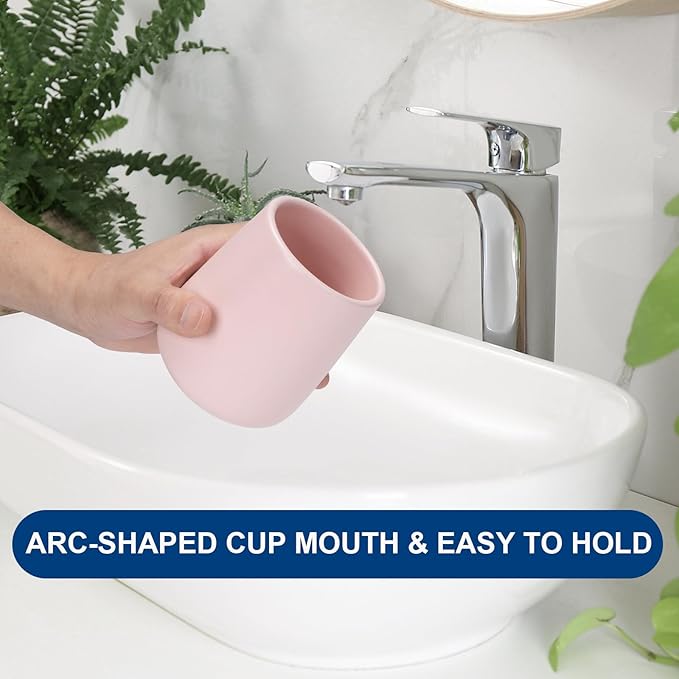 Bathroom Tumbler Cup Ceramic 13.5oz Reusable Toothbrush Cup 400ml,Toothbrush Holder Adequate for Your Bathroom (Pink)