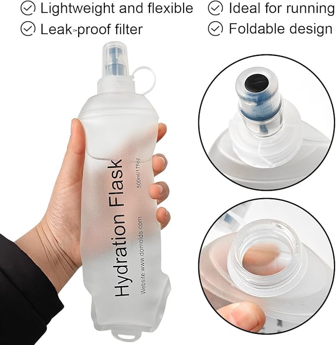 500ml Soft Flask, TPU Collapsible Soft Water Bottle for Hydration Pack, Running Vest, Folding Water Bottle for Hiking Cycling Climbing-1Pcs, White