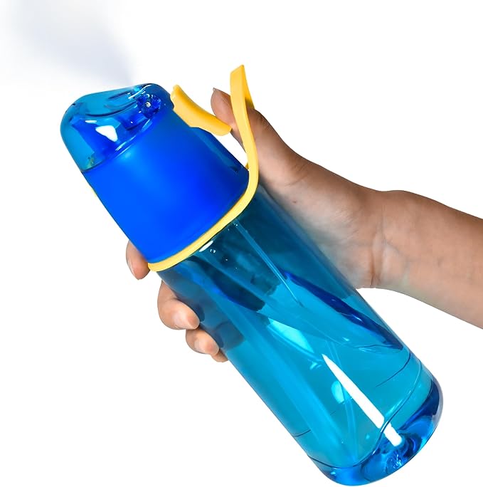 24 oz Sports Water Bottle with Spray Mist, Portable Water Mister Spray Bottle for Drinking, 2-in-1 Mist and Sip Bpa-Free Plastic Misting Water Bottle for Fitness and Outdoor, Blue 1 Pack