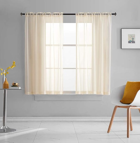 Beige Sheer Voile Curtains Translucent Solid Color Window Treatment 72 Inches long Panels Rod Pocket Beige Drapes for Bedroom Living Room 2 Panels 52x72