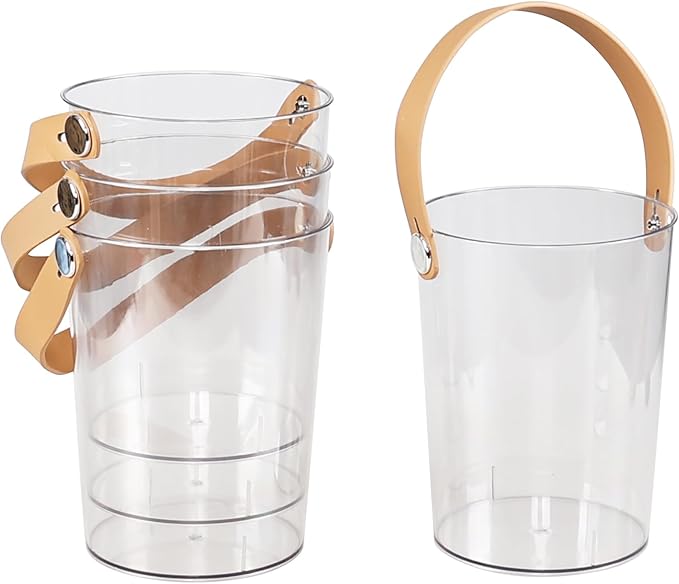 4-Pack 4.5 Quart Clear Acrylic Round Champagne Bucket, Plastic Clear Ice Bucket with Handle