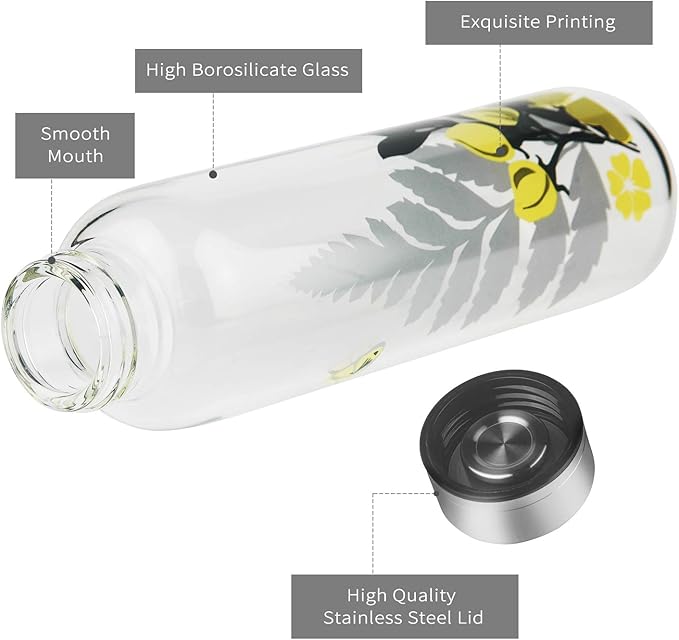 Borosilicate Glass Water Bottle, Sports Glass Drinking Bottle with Neoprene Sleeve and Stainless Steel Lid 16oz / 32oz