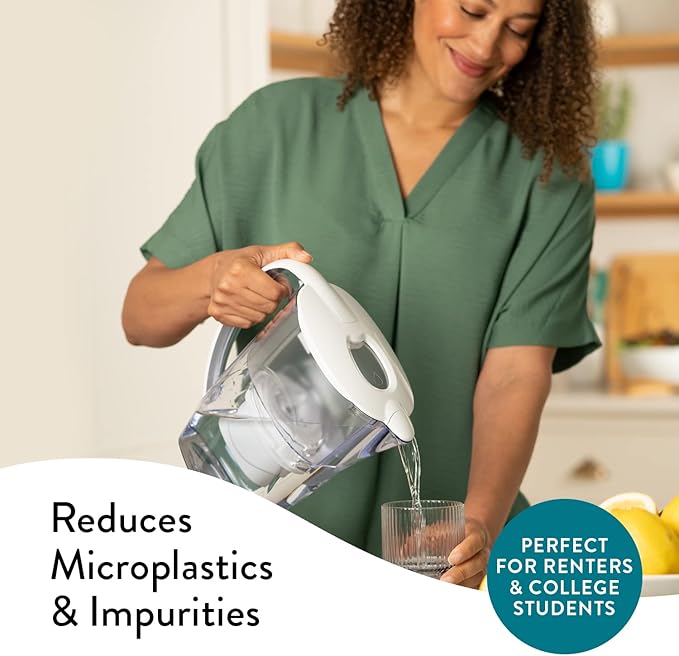 Aqua Optima 6-Cup Water Filter Pitcher Bundle Pack for Tap and Drinking Water with 6 Evolve+ Filter, Reduces Microplastics, Improves Taste, BPA Free, WQA Certified, Oria Design (White)