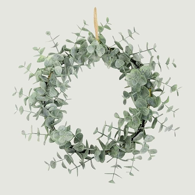 18Pcs Faux Eucalyptus Stems, 15" Artificial Eucalyptus Plants with White Frosted Coating, Fake Eucalyptus Decor Plastic Greenery Leaves for Wedding Bouquets Home Decor DIY Floral Arrangements