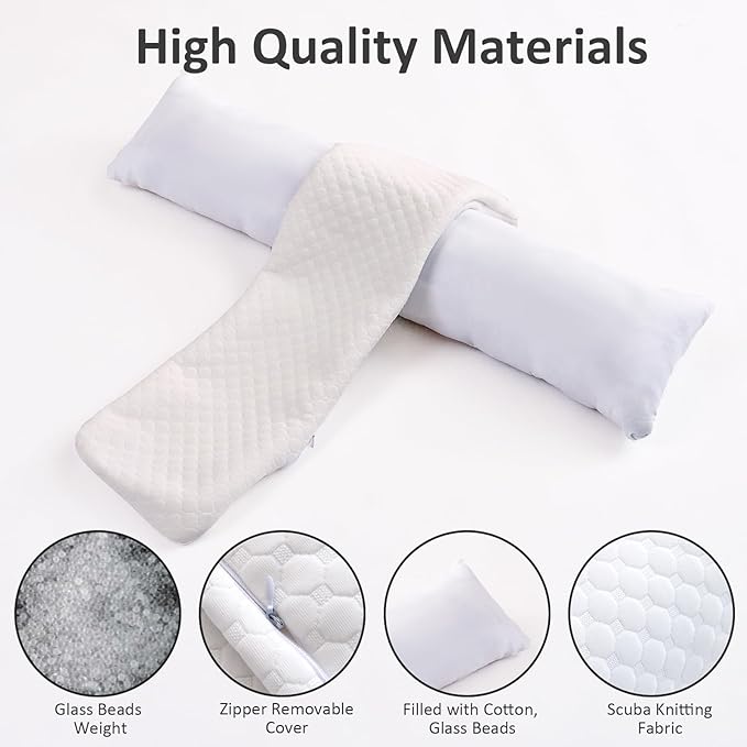 Bioeartha Weighted Body Pillow - Weighted Glass Beads Body Pillow for Adults Full Body Pillow for Deeper Sleep with Breathable Removable Cover, Flexible, Cuddle Support for Side Sleepers 10 * 40 in