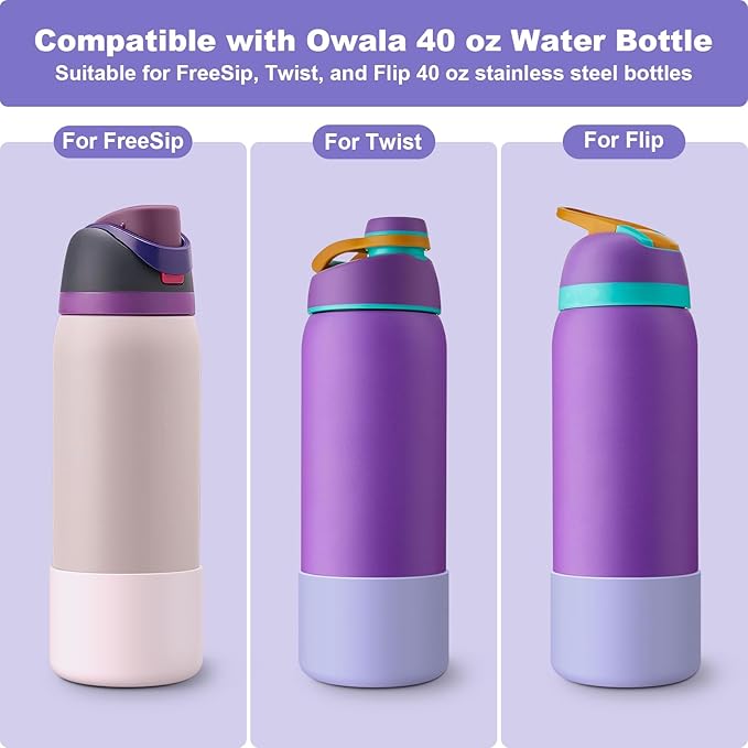 2PCS Silicone Water Bottle Boot for Owala 24oz 32oz 40oz, Anti-Slip Protective Sleeve Bottom Bumper Protector for FreeSip, Twist, and Flip Stainless Steel Water Bottles