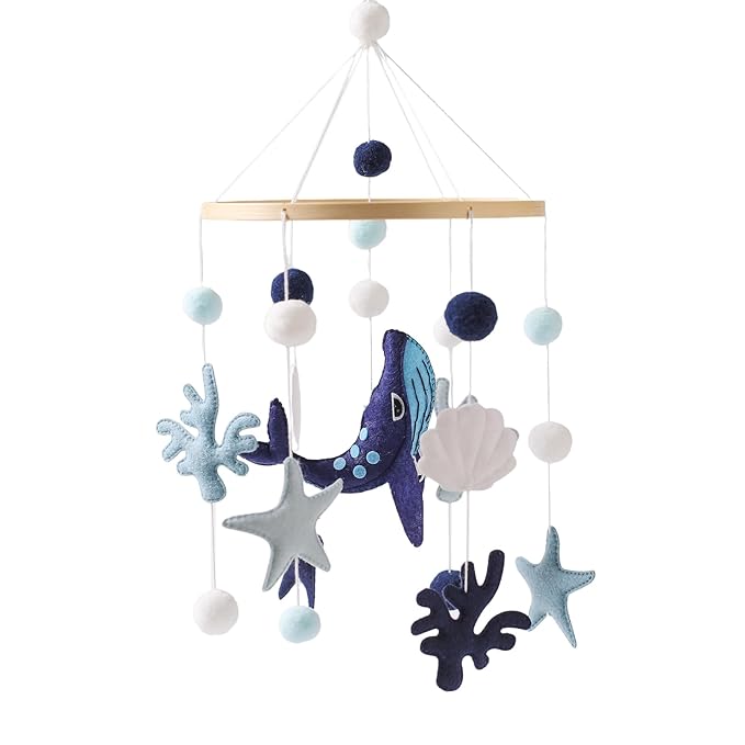 Baby Crib Mobile for Boys Girls - Ocean Animals Mobile for Crib, Gender Neutral Nursery Mobile, Baby Bassinet Mobile Toy for Soothing Sleep | Ceiling Mobile - Blue Whale, Shell, Coral, Starfish