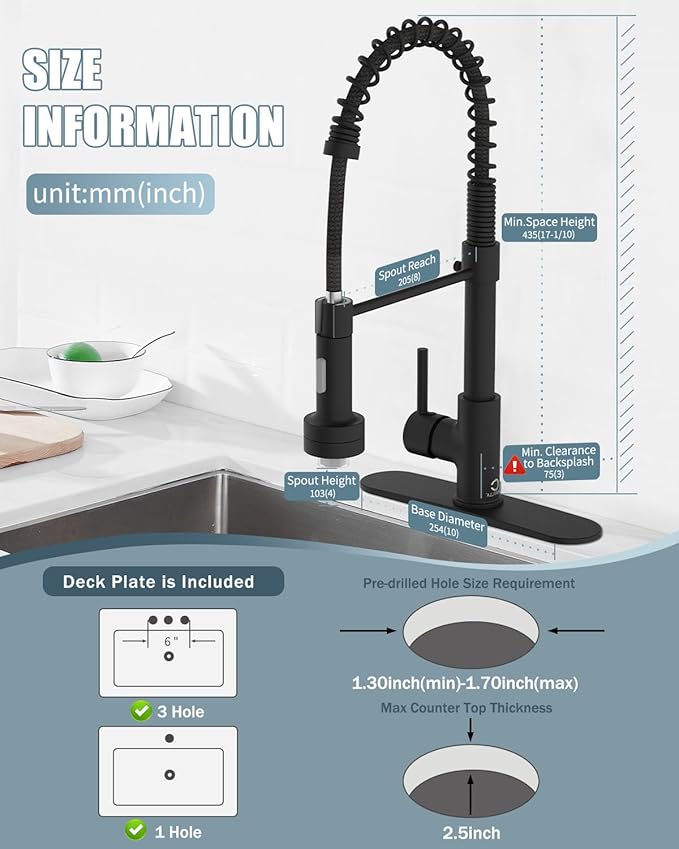 Black Kitchen Faucet with LED light,Kitchen Faucet with Soap Dispenser,Faucet for Kitchen Sink,Single Handle Stainless Steel Kitchen Sink Faucets with Pull Down Sprayer,Camper Farmhouse RV Sink Faucet