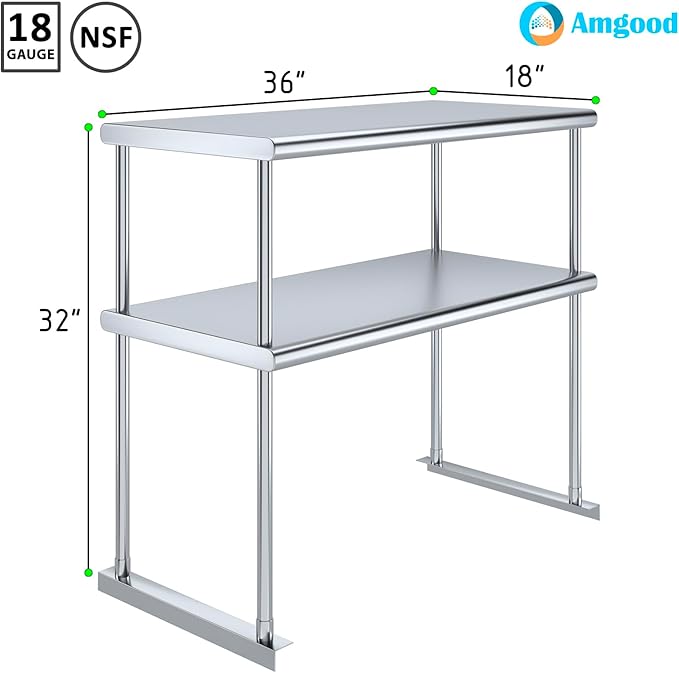 AmGood Double OverShelf Stainless Steel NSF - Many (36" Long x 18" Deep)
