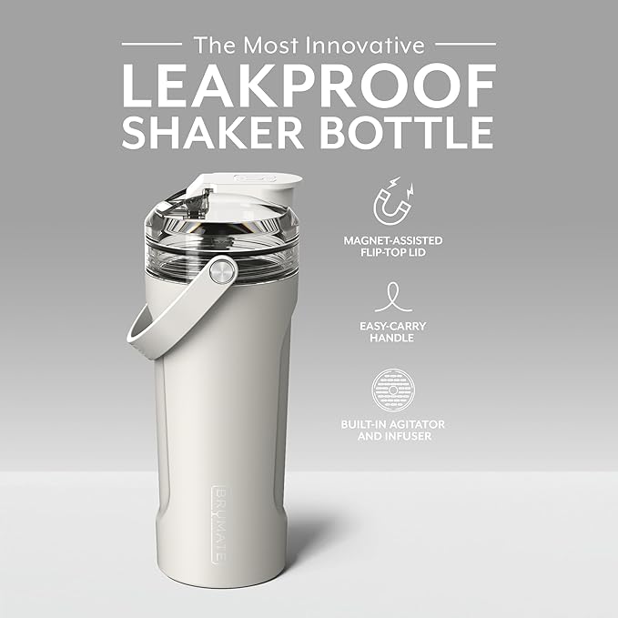 BrüMate MultiShaker Blender Shaker Bottle | 100% Leakproof Insulated Stainless Steel Shaker Bottle | Protein Shaker Bottle, and Pre Workout Bottle for the Gym | 26oz (Dune)