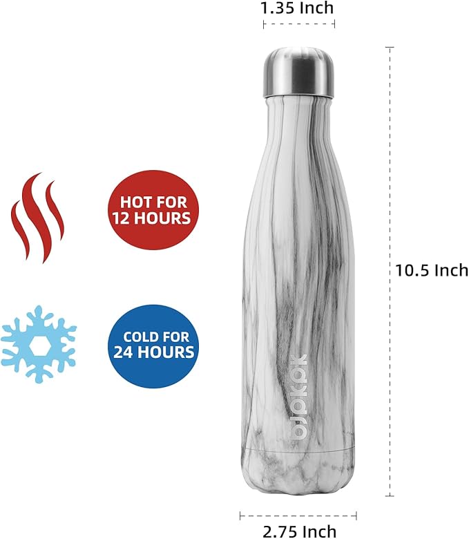 BJPKPK Insulated Water Bottles -17oz/500ml -Stainless Steel Water Bottles,Sports Water Bottles Keep Cold for 24 Hours and Hot for 12 Hours,BPA Free Water Bottle,White Birch