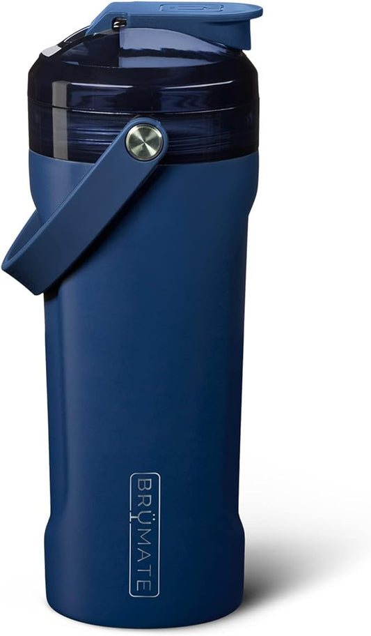 BrüMate MultiShaker Blender Shaker Bottle | 100% Leakproof Insulated Stainless Steel Shaker Bottle | Protein Shaker Bottle, and Pre Workout Bottle for the Gym | 26oz (Matte Navy)