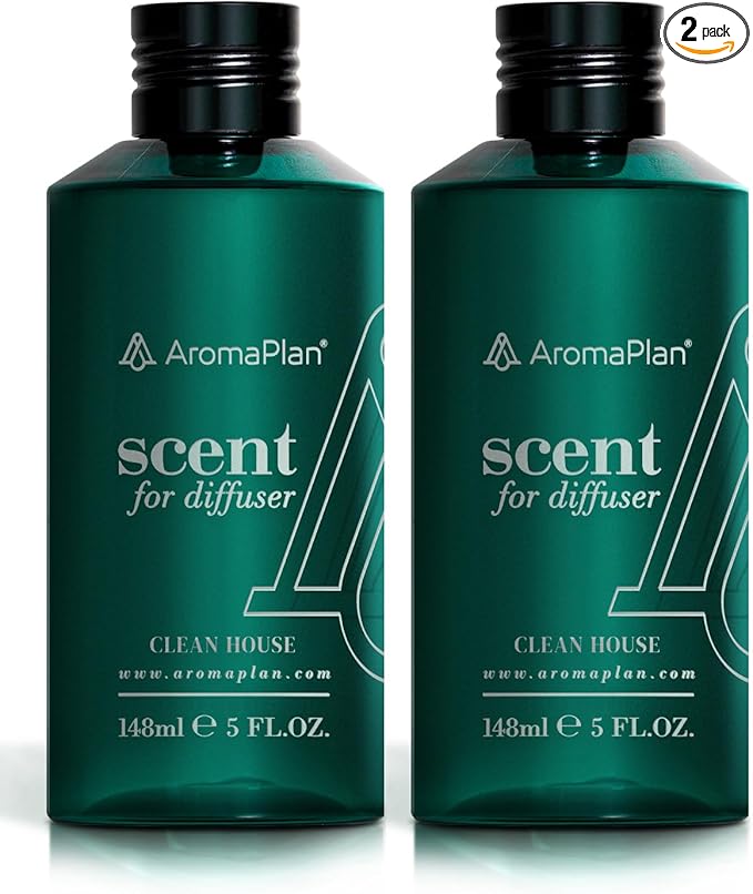Aromaplan Scents, Clean Smelling Essential Oils, Clean House (5 Fl Oz /148ml) 2 Pack-Fresh Scent Essential Oil for Diffuser, USA Fragrance, Bigger Bottle, Bolder Aroma & Longer Lasting