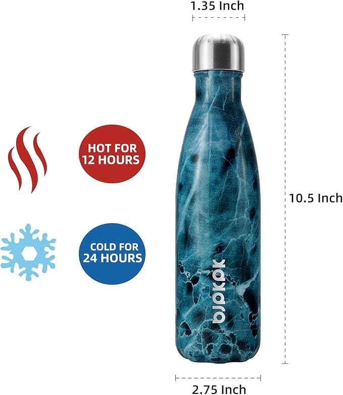 BJPKPK Insulated Water Bottle 17 oz Stainless Steel Water Bottles Cola Shape Water Bottles For Travel -Marble Ocean Graphics