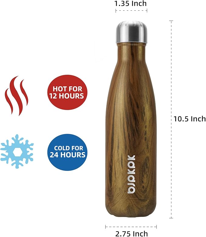 BJPKPK Teakwood Graphics Stainless Steel Metal Double Wall Insulated Water Bottle 17 oz Cola Shape Sports Travel Cold Thermal Water Bottles