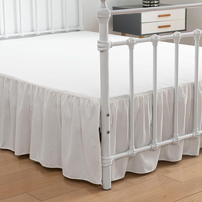 Bed Skirt Twin Size Ruffled Bed Skirt with Split Corners, 14 Inch Drop Dust Ruffle Bed Skirt with Platform, Ivory