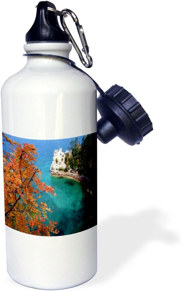 3dRose "Lake Superior Michigan" Sports Water Bottle, 21 oz, White