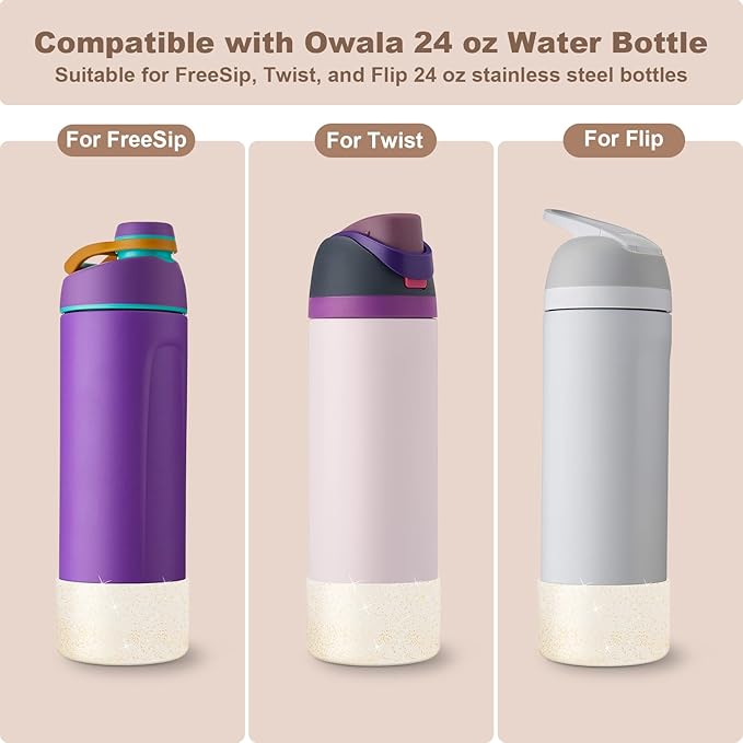 2PCS Silicone Water Bottle Boot for Owala 24oz 32oz 40oz, Anti-Slip Protective Sleeve Bottom Bumper Protector for FreeSip, Twist, and Flip Stainless Steel Water Bottles