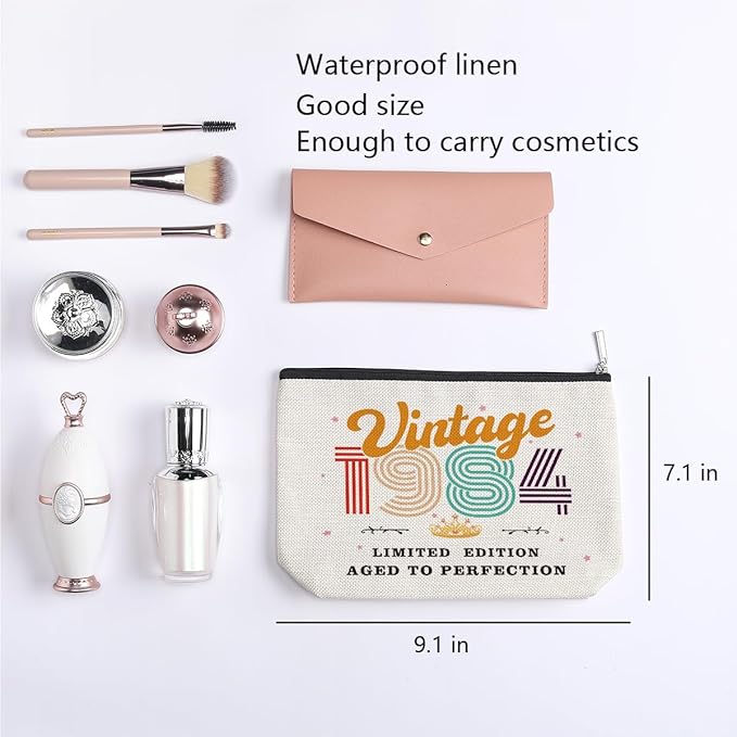 40th Birthday Gifts for Women, 1984 Vintage Makeup Bag, Best 40 Year Old Birthday Gift Ideas for Sisters, Friends, BFF, Mom, Coworker, Bonus Mom, Funny Anniversary Ideas for Her