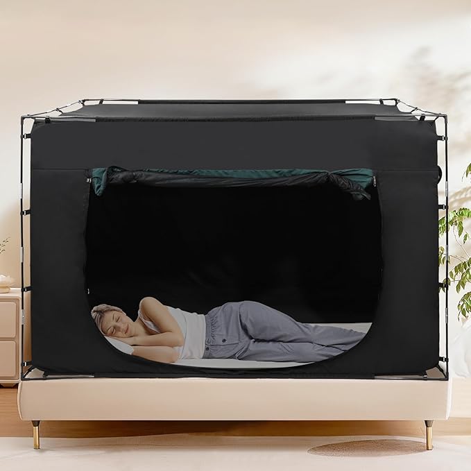 Bed Tent Bed Canopy Twin Size, Portable Sleeping Tents Dream Tents Indoor for Kids and Adult, 70% Blackout with 3 Doors Breathable Privacy Space on Bed (Mattress Not Included)