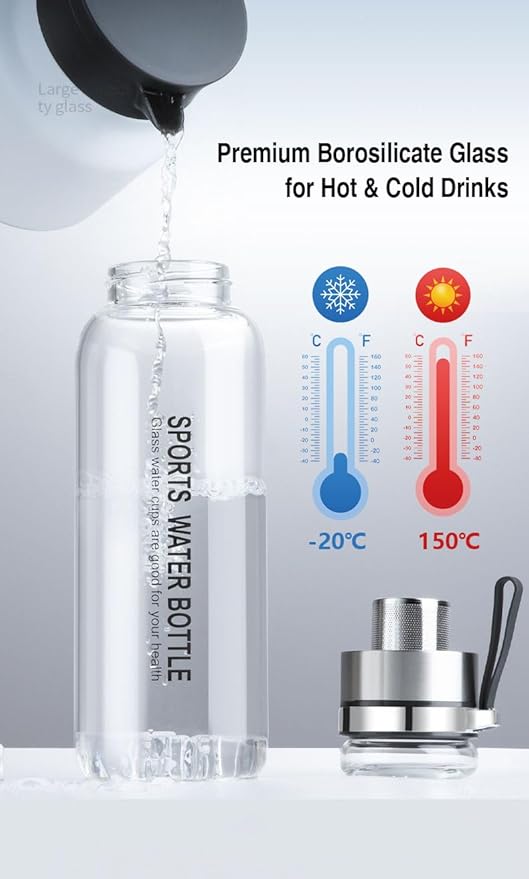 24OZ Borosilicate Glass Infuser Water Bottle,Glass Tea Tumbler with Strainer and Anti-slip Sleeve, Sport Water Bottles for Gym Hiking Camping