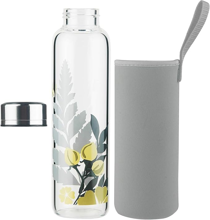 Borosilicate Glass Water Bottle, Sports Glass Drinking Bottle with Neoprene Sleeve and Stainless Steel Lid 16oz / 32oz