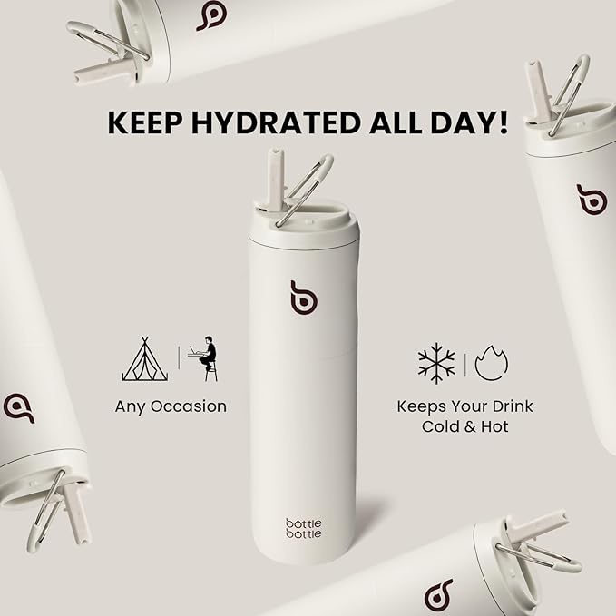 BOTTLE BOTTLE Insulated Water Bottle 24oz with Straw Lid and Handle for Sports Travel Gym Stainless Steel Water Bottles Double-Wall Vacuum Metal Thermos Bottles Leak Proof BPA-Free