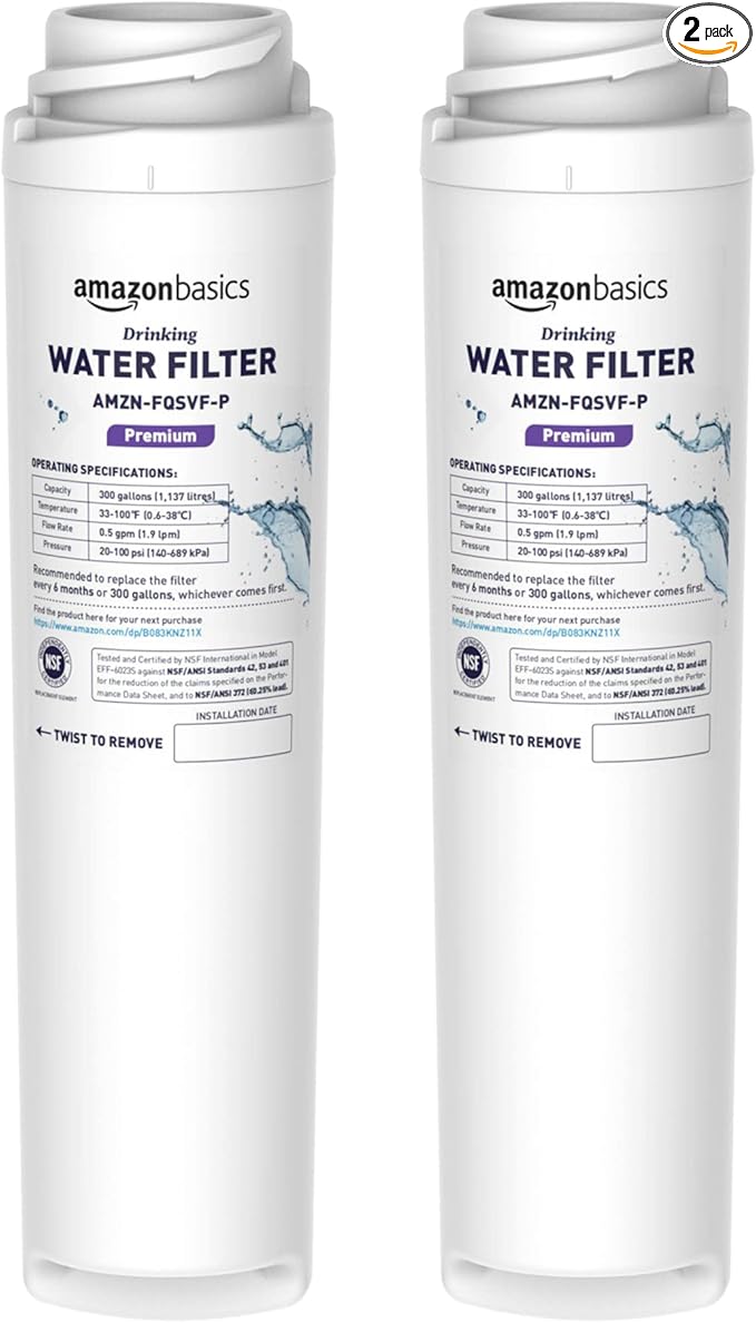 Amazon Basics Replacement GE FQSVF Drinking Water System Filter, 2-Pack, Premium Filtration