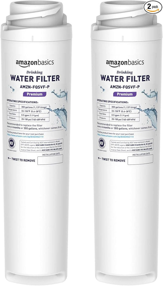 Amazon Basics Replacement GE FQSVF Drinking Water System Filter, 2-Pack, Premium Filtration