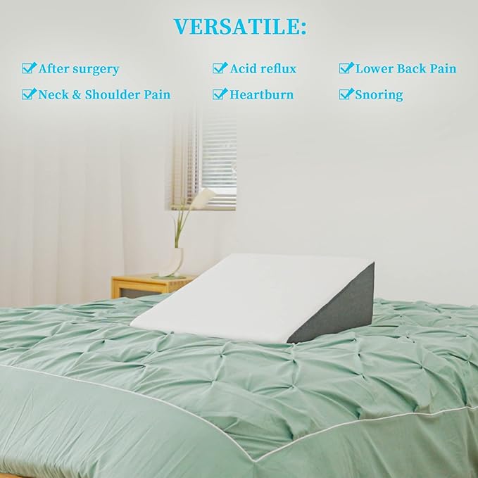 Bed Wedge Pillow for Sleeping, 12" 24" 24" Triangle Cooling Memory Foam Top, Elevated Support Wedge Pillow - Removable Washable Cover