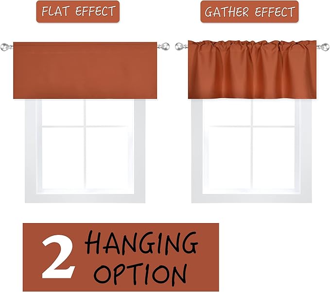 Burnt Orange Valance - Rust Valance for Windows 100x18 Inch Solid Blackout Rod Pocket Kitchen Short Curtain Toppers Valance for Bathroom Living Room, Terracotta