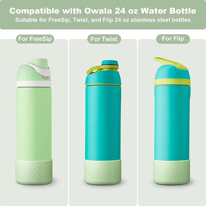 2PCS Silicone Water Bottle Boot for Owala 24oz 32oz 40oz, Anti-Slip Protective Sleeve Bottom Bumper Protector for FreeSip, Twist, and Flip Stainless Steel Water Bottles