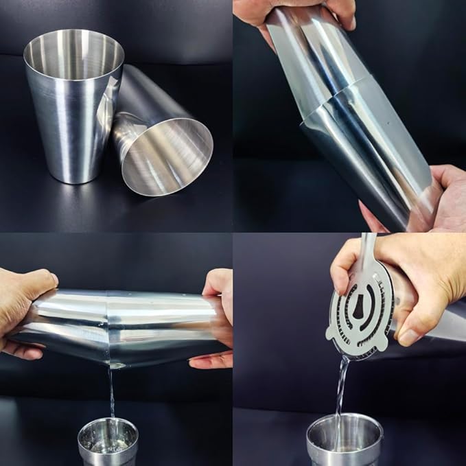 22-Piece Cocktail Shaker Set, 25/20oz Bartender Kit, Bartending Stainless Steel Bar Tools Sets for Drink Mixing, Boston Cocktail Shakers with Stand Recipes Booklet (Siver 25-20oz)