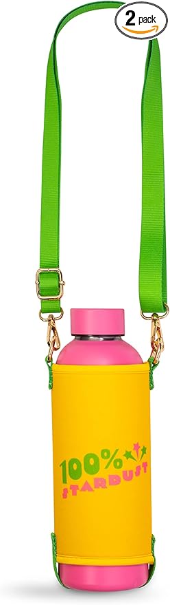 ban.do Stainless Steel Water Bottle with Neoprene Bottle Holder, 25 oz Pink Metal Water Bottle, Water Bottle Bag Crossbody, BPA Free Water Bottle with Adjustable Sling, Stars