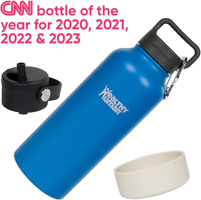 32oz Healthy Human Bottle Bundle with Insulated Bottle, Straw Lid & Bumper Boot - 32oz Bahama Blue