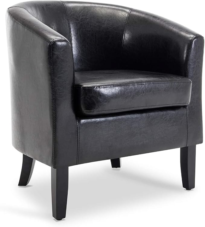 BELLEZE Accent Barrel Chair, Club Tub Sofa Corner Chair with Flared Legs and Cozy Soft Padding for Living Room Bedroom Waiting Room - Black