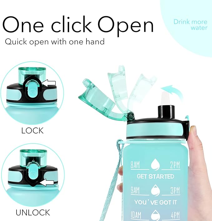 32 oz Water Bottle with Straw and Sleeve, Motivational Water Bottle with Time Marker and Adjustable Shoulder Strap, BPA Free Leakproof Sport Water Jug for Hiking, Gym